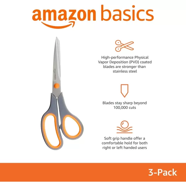 imageAmazon Basics Multipurpose Comfort Grip PVD Coated Stainless Steel Office Scissors 3Pack Purple Green ampamp Gray3Pack