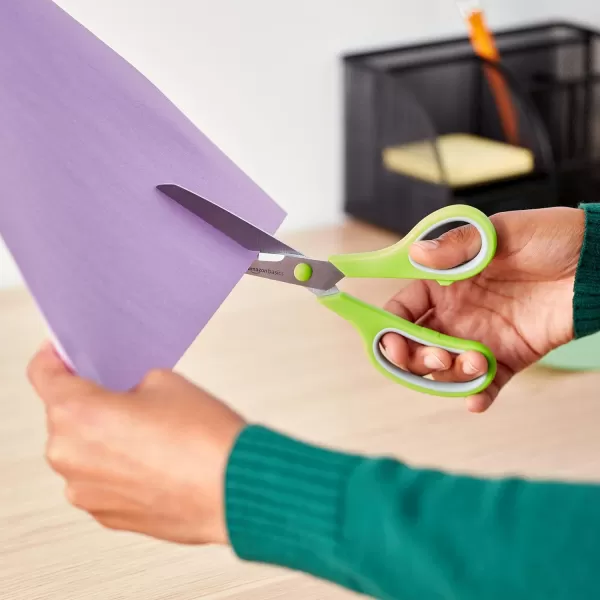 imageAmazon Basics Multipurpose Comfort Grip PVD Coated Stainless Steel Office Scissors 3Pack Purple Green ampamp Gray3Pack