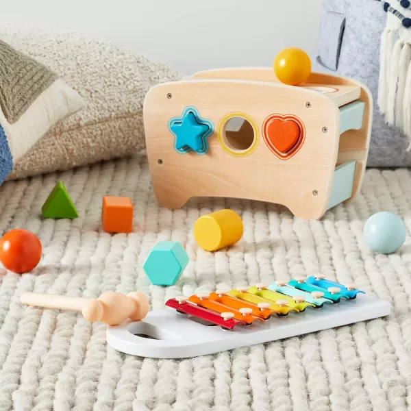 imageAmazon Basics Musical Pounding Bench With Xylophone and Shape Sorter ToyKids Gift for Toddlers Age 18M Boy Girl Baby 116 x 52 x 63 inches Multicolor
