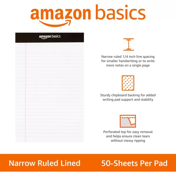 imageAmazon Basics Narrow Ruled 5 x 8Inch Lined Writing Note Pads 6 Count 50 Sheet Pads MulticolorWhite