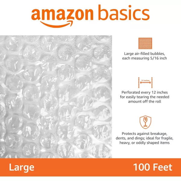 imageAmazon Basics Perforated Bubble Cushioning Wrap Large Clear 516quot 12Inch x 100Foot Long RollClear