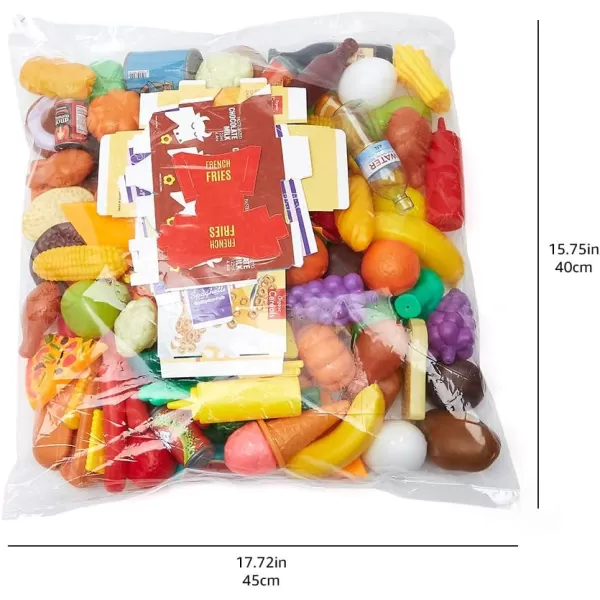 imageAmazon Basics Pretend Toy Play Food for Kids Ages 3 and Up Set of 150 Pieces Multicolor 1102quotW x 375quotH x 1656quotD150 pieces