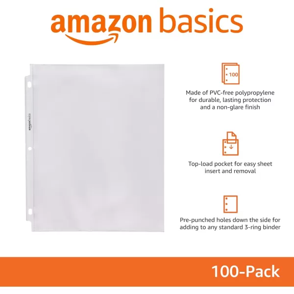 imageAmazon Basics Sheet Protector NonGlare 100Pack 85 x 11 Clear100  Pack