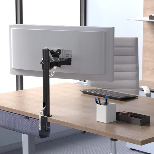 imageAmazon Basics Single Computer Monitor Stand with Tilt and Rotation Height Adjustable VESA Desk Arm Mount Steel 30 inches Black