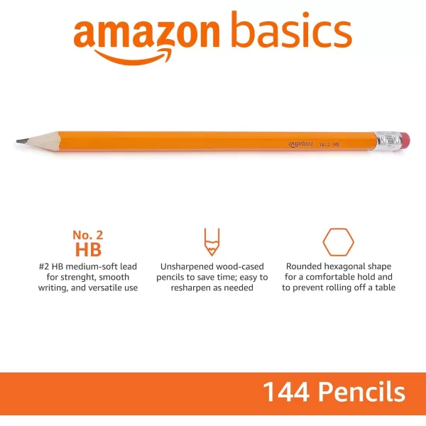 imageAmazon Basics WoodCased 2 Pencils Presharpened HB Lead Bulk Box 150 Count Yellow144 Count Pack of 1