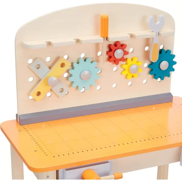 imageAmazon Basics Wooden Play Toy Tool Set and Workbench for Toddlers Preschoolers Children Age 3 Years 36 cm D x 58 cm W x 779 cm H Multicolor