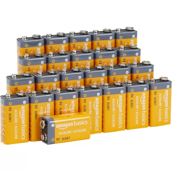 imageAmazon Basics 24 Pack 9 Volt Performance AllPurpose Alkaline Batteries 5Year Shelf Life Easy to Open Value Pack24 Count 9V6LR61