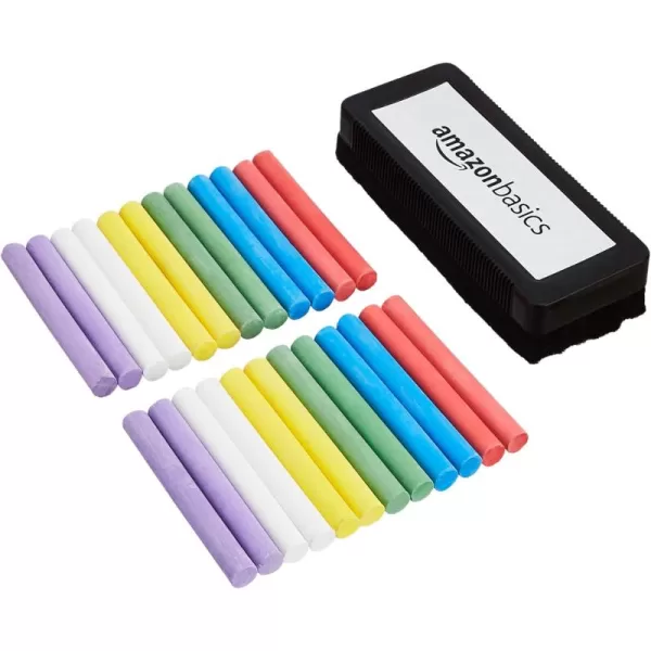 imageAmazon Basics Dustless Chalk with Eraser 24 Count Pack of 1 Assortedassorted
