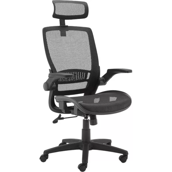 imageAmazon Basics Ergonomic Adjustable HighBack Chair with Comfortable FlipUp Armrests Contoured Mesh Seat Swivel  Black 255quotD x 2625quotW x 4925quotHBlack