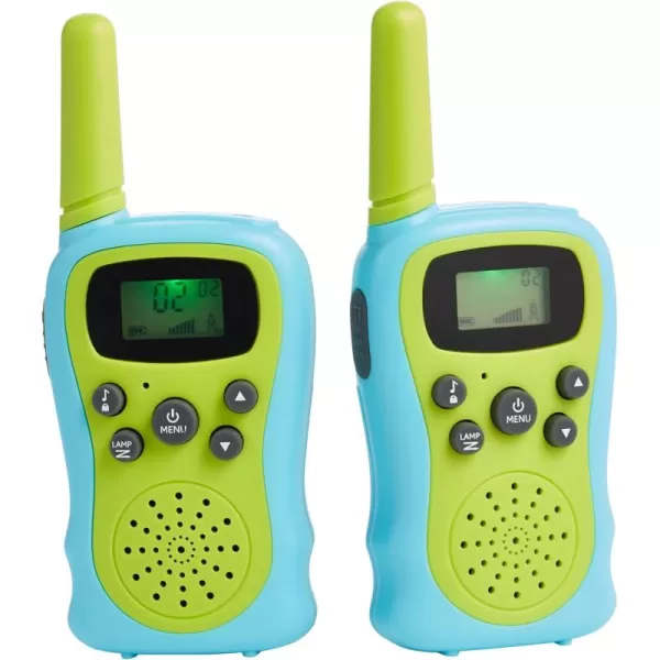 imageAmazon Basics Kids Walkie Talkie Set Range Extending Set of 2 for Camping or Birthday Toys Green and BlueGreen and Blue