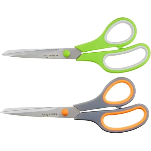 imageAmazon Basics Multipurpose Comfort Grip PVD Coated Stainless Steel Office Scissors 3Pack Purple Green ampamp Gray2Pack