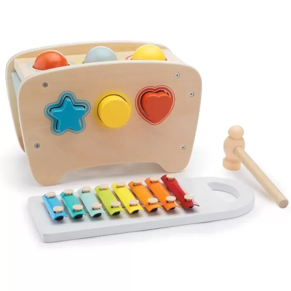 imageAmazon Basics Musical Pounding Bench With Xylophone and Shape Sorter ToyKids Gift for Toddlers Age 18M Boy Girl Baby 116 x 52 x 63 inches Multicolor
