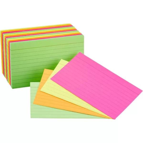 imageAmazon Basics Ruled Index Flash Cards for Studying and Note Taking Assorted Neon Colored 3x5 Inch 300CountAssorted Neon