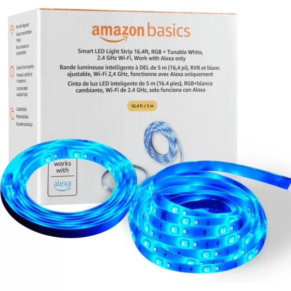 imageAmazon Basics Smart LED Light Strip 328 Feet 2 Rolls of 164 Feet RGB  Tunable White Works with Alexa Only 24 GHz WiFi No Hub Required164 Feet