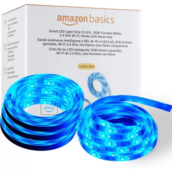 imageAmazon Basics Smart LED Light Strip 328 Feet 2 Rolls of 164 Feet RGB  Tunable White Works with Alexa Only 24 GHz WiFi No Hub Required328 Feet