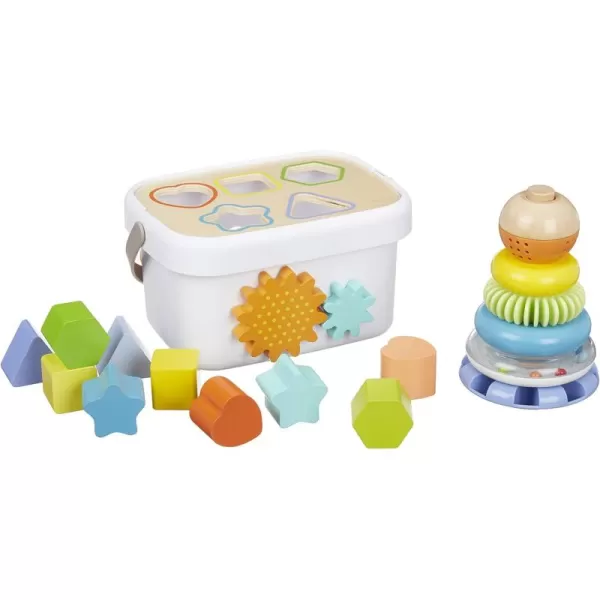 imageAmazon Basics Wooden Shape Sorter and Rainbow Stacker Classic Baby Toy SetSorting Play For Infants Age 12M Medium MulticolorMulticolor
