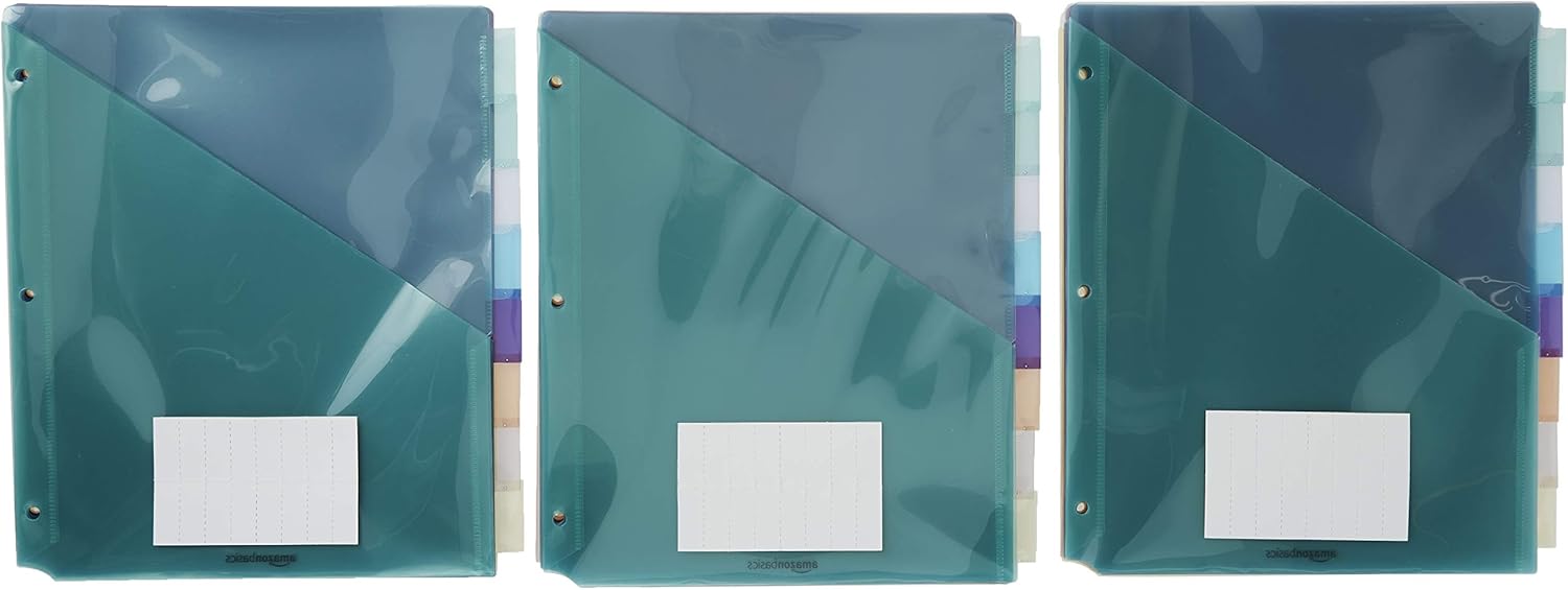 imageAmazon Basics Two Pocket Plastic Dividers Tab Set 5 Count Letter Size Assorted Color 1Pack24 Count