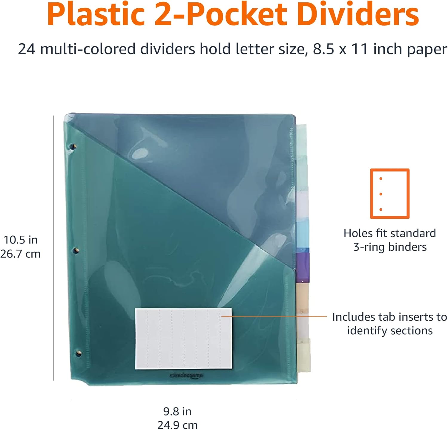 imageAmazon Basics Two Pocket Plastic Dividers Tab Set 5 Count Letter Size Assorted Color 1Pack36 Count