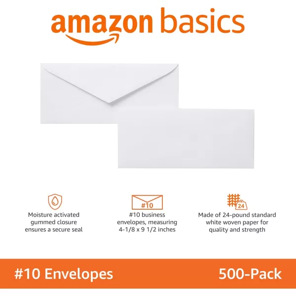 imageAmazon Basics 10 SecurityTinted SelfSeal Business Envelopes with Left Window Peel ampamp Seal Closure  500Pack WhiteNo Tint