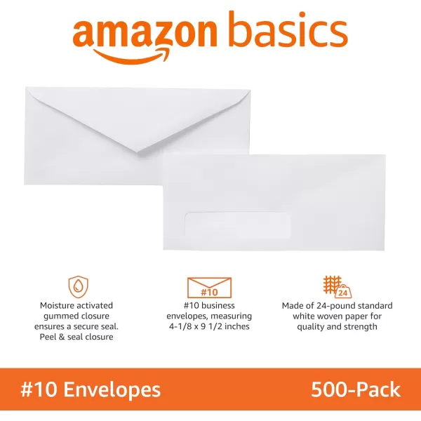 imageAmazon Basics 10 SecurityTinted SelfSeal Business Envelopes with Left Window Peel ampamp Seal Closure  500Pack WhiteNo Tint