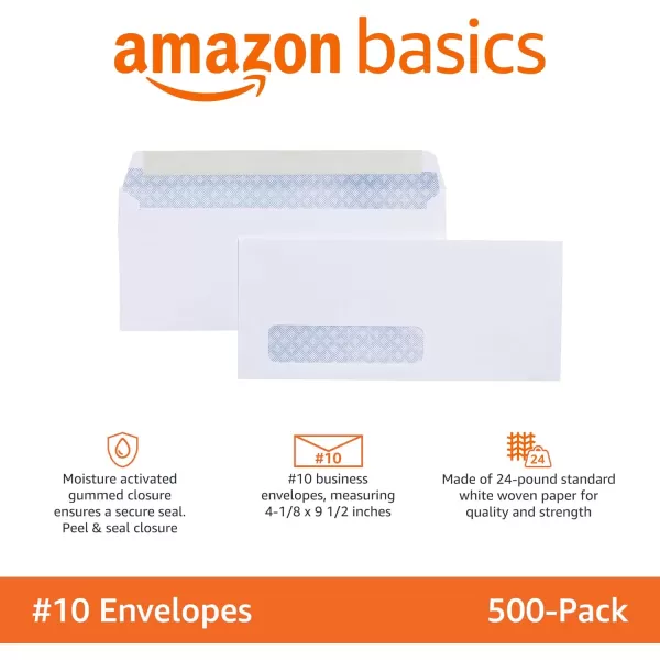 imageAmazon Basics 10 SecurityTinted SelfSeal Business Envelopes with Left Window Peel ampamp Seal Closure  500Pack WhiteTint
