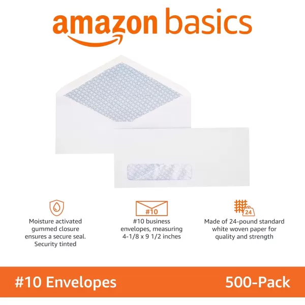 imageAmazon Basics 10 SecurityTinted SelfSeal Business Envelopes with Left Window Peel ampamp Seal Closure  500Pack WhiteTint