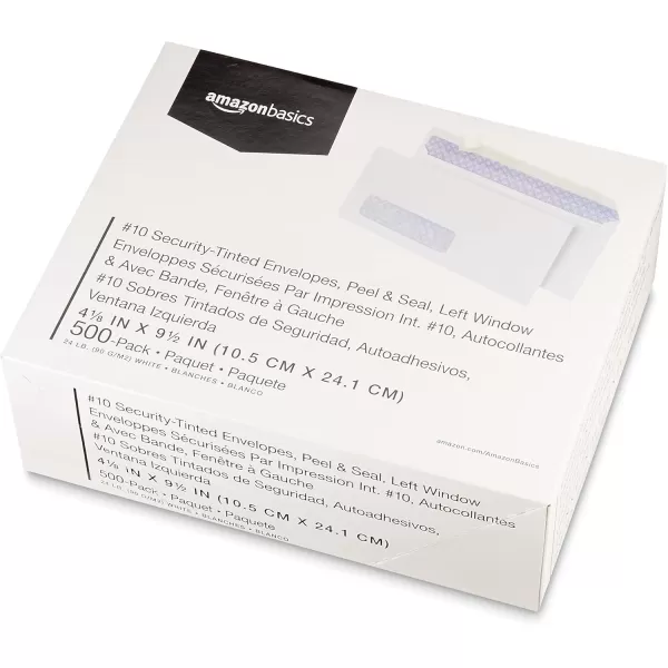 imageAmazon Basics 10 SecurityTinted SelfSeal Business Envelopes with Left Window Peel ampamp Seal Closure  500Pack WhiteTint