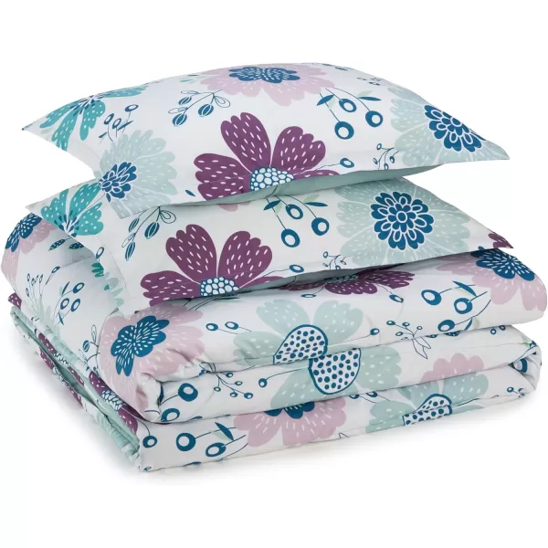 imageAmazon Basics 2 Piece Microfiber Kids Comforter and Pillow Sham Set Toddler Navy SolidBluish Pink
