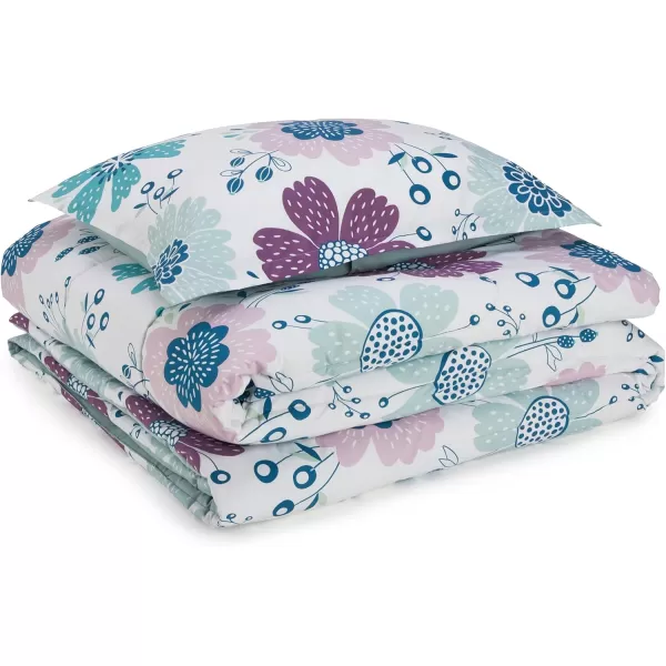 imageAmazon Basics 2 Piece Microfiber Kids Comforter and Pillow Sham Set Toddler Navy SolidBluish Pink
