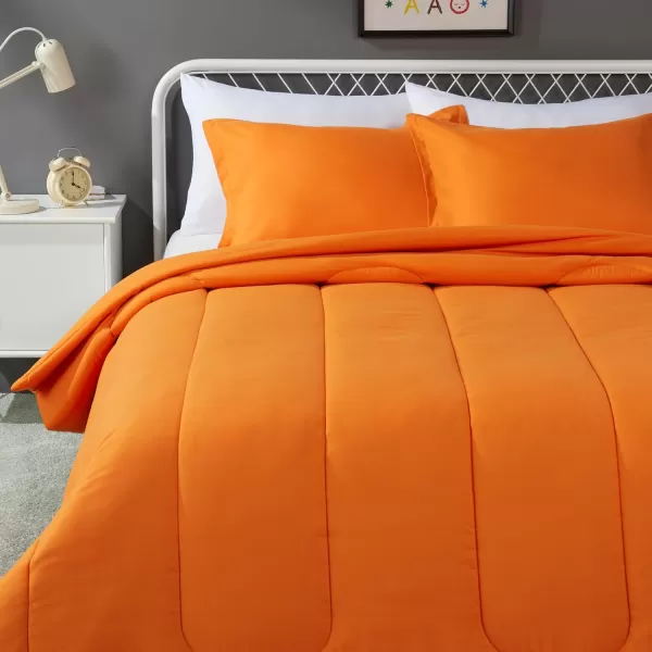 imageAmazon Basics 2 Piece Microfiber Kids Comforter and Pillow Sham Set Toddler Navy SolidBright Orange