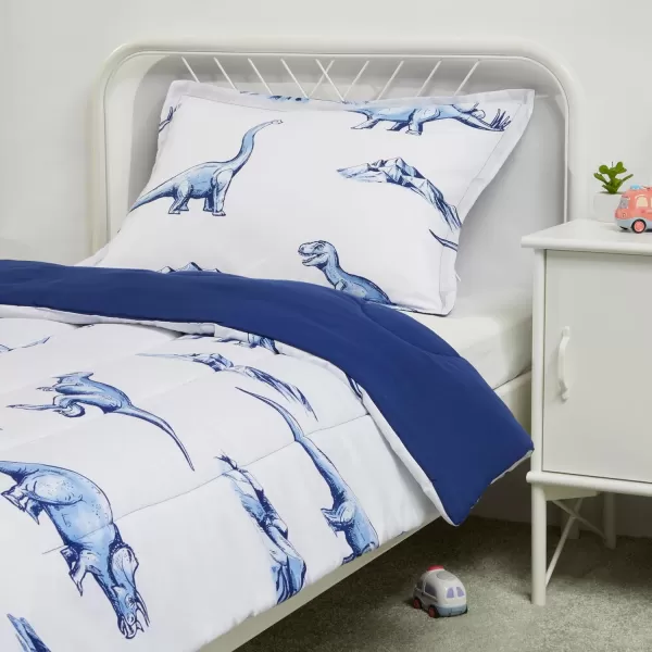 imageAmazon Basics 2 Piece Microfiber Kids Comforter and Pillow Sham Set Toddler Navy SolidDinosaurs