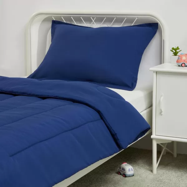 imageAmazon Basics 2 Piece Microfiber Kids Comforter and Pillow Sham Set Toddler Navy SolidGreen