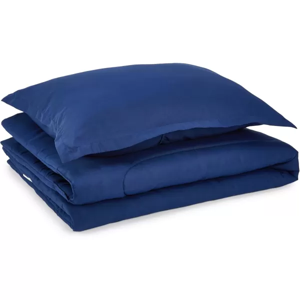 imageAmazon Basics 2 Piece Microfiber Kids Comforter and Pillow Sham Set Toddler Navy SolidNavy