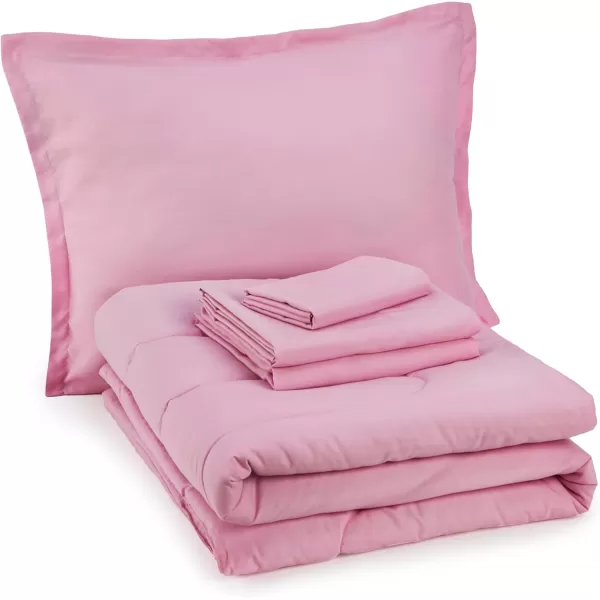 imageAmazon Basics 2 Piece Microfiber Kids Comforter and Pillow Sham Set Toddler Navy SolidPink