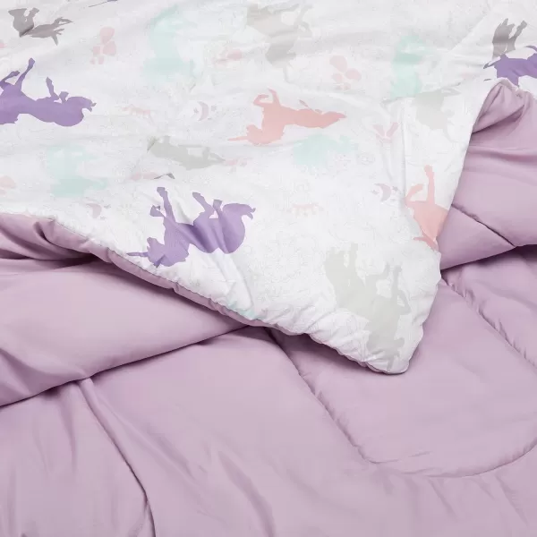 imageAmazon Basics 2 Piece Microfiber Kids Comforter and Pillow Sham Set Toddler Navy SolidPurple Unicorns