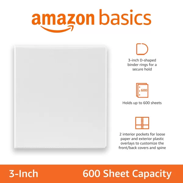 imageAmazon Basics 3 Ring Binders 3 Inch 2 Pack DRing Organizer for School Home Office White2Pack