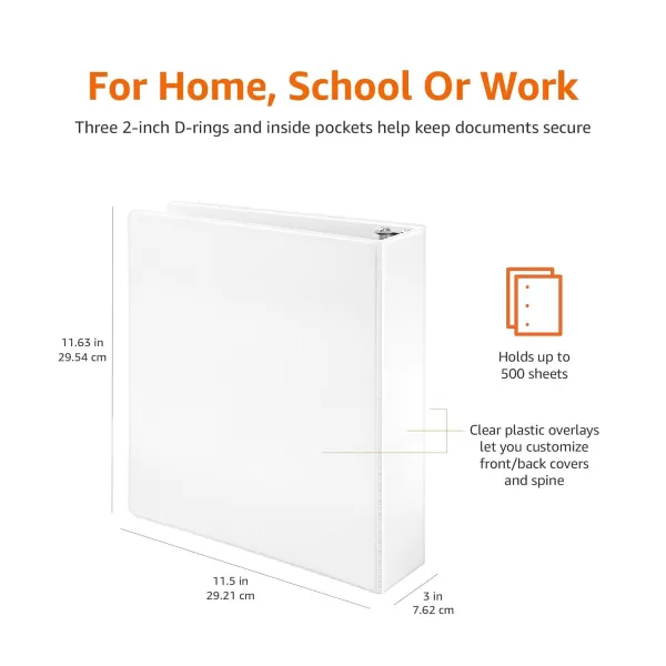imageAmazon Basics 3 Ring Binders 3 Inch 2 Pack DRing Organizer for School Home Office White4Pack