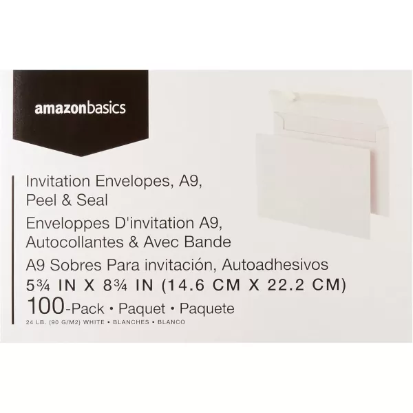 imageAmazon Basics A9 Blank Invitation Envelopes with Peel and Seal Closure 534 x 834 Inches White  Pack of 100White