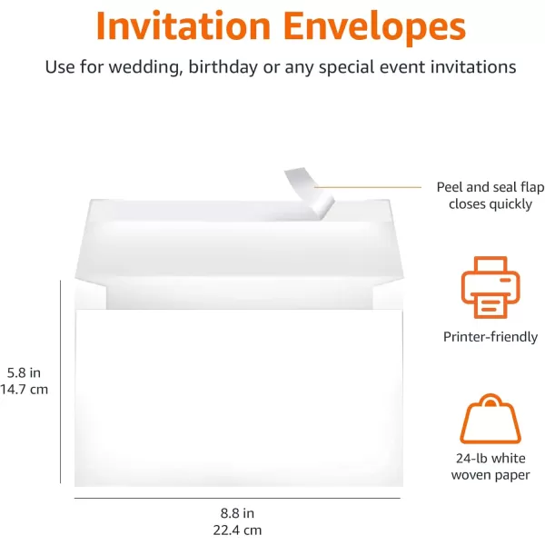imageAmazon Basics A9 Blank Invitation Envelopes with Peel and Seal Closure 534 x 834 Inches White  Pack of 100White