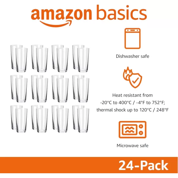 imageAmazon Basics Admiral Cooler Borosilicate Glass Cup 153 oz MicrowaveSafe Commercialgrade 24Pack Transparent
