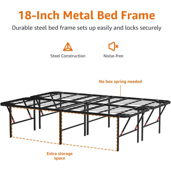 imageAmazon Basics Bed Frame with Storage Foldable Metal Platform Sturdy Steel No Box Spring Needed 18 Inches High ToolFree Setup King Size BlackFull