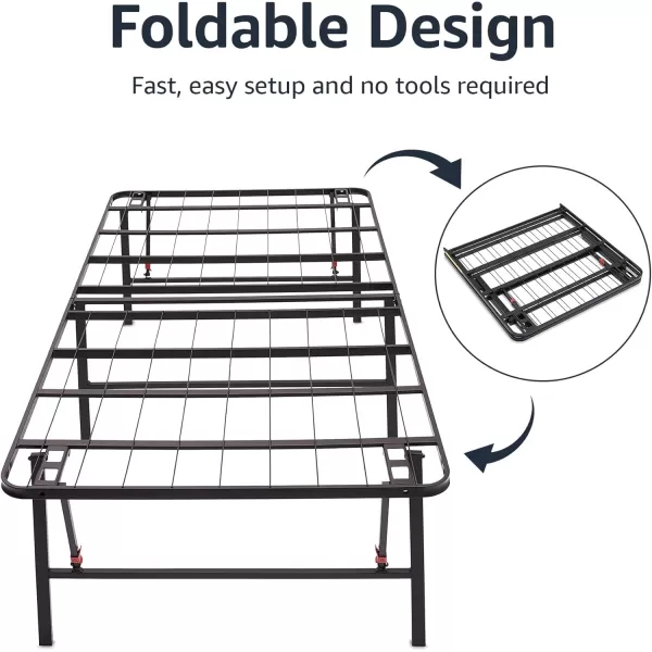 imageAmazon Basics Bed Frame with Storage Foldable Metal Platform Sturdy Steel No Box Spring Needed 18 Inches High ToolFree Setup King Size BlackFull