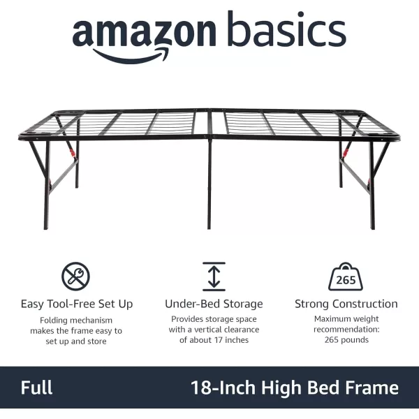 imageAmazon Basics Bed Frame with Storage Foldable Metal Platform Sturdy Steel No Box Spring Needed 18 Inches High ToolFree Setup King Size BlackFull