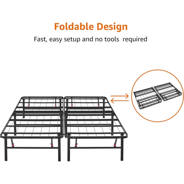 imageAmazon Basics Bed Frame with Storage Foldable Metal Platform Sturdy Steel No Box Spring Needed 18 Inches High ToolFree Setup King Size BlackFull