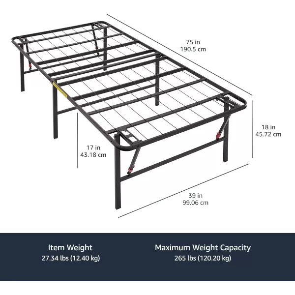 imageAmazon Basics Bed Frame with Storage Foldable Metal Platform Sturdy Steel No Box Spring Needed 18 Inches High ToolFree Setup King Size BlackTwin