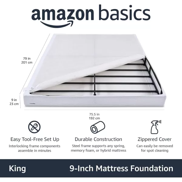 imageAmazon Basics Box Spring 9Inch Metal Frame Strong ampamp Durable Quick ToolFree Assembly King Size White
