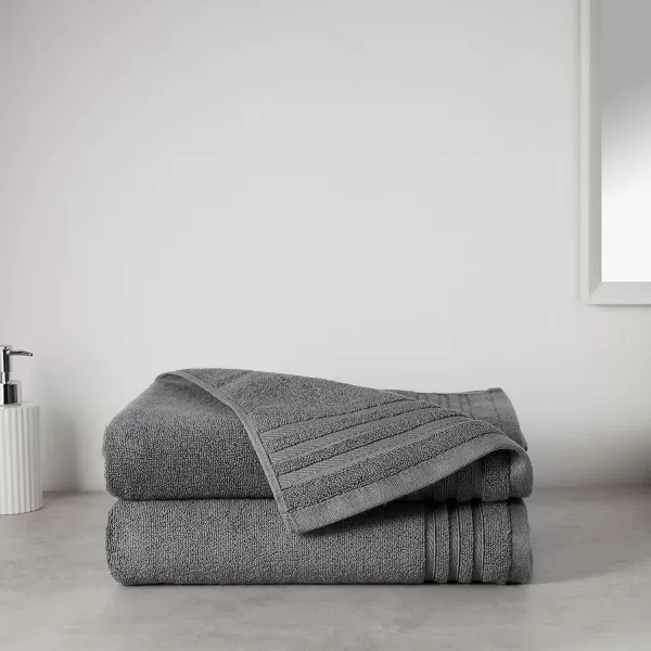imageAmazon Basics Cotton Bath Towels Made with 30 Recycled Cotton Content  2Pack 30quot x 54quot Blue GreyDark Grey