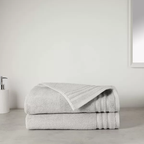 imageAmazon Basics Cotton Bath Towels Made with 30 Recycled Cotton Content  2Pack 30quot x 54quot Blue GreyLight Grey