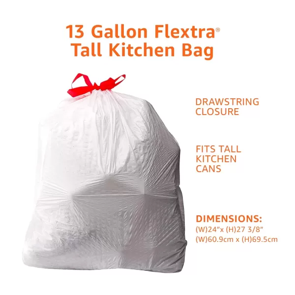 imageAmazon Basics Flextra Tall Kitchen Drawstring Trash Bags Fresh Scent 13 Gallon 90 Count120 Count Pack of 1