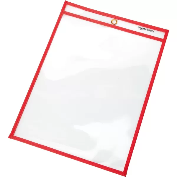 imageAmazon Basics Heavy Duty Dry Erase Ticket Holder Pockets with Clear Plastic Film and Multicolored Fabric Edge 85quot X 11quot Pack of 25